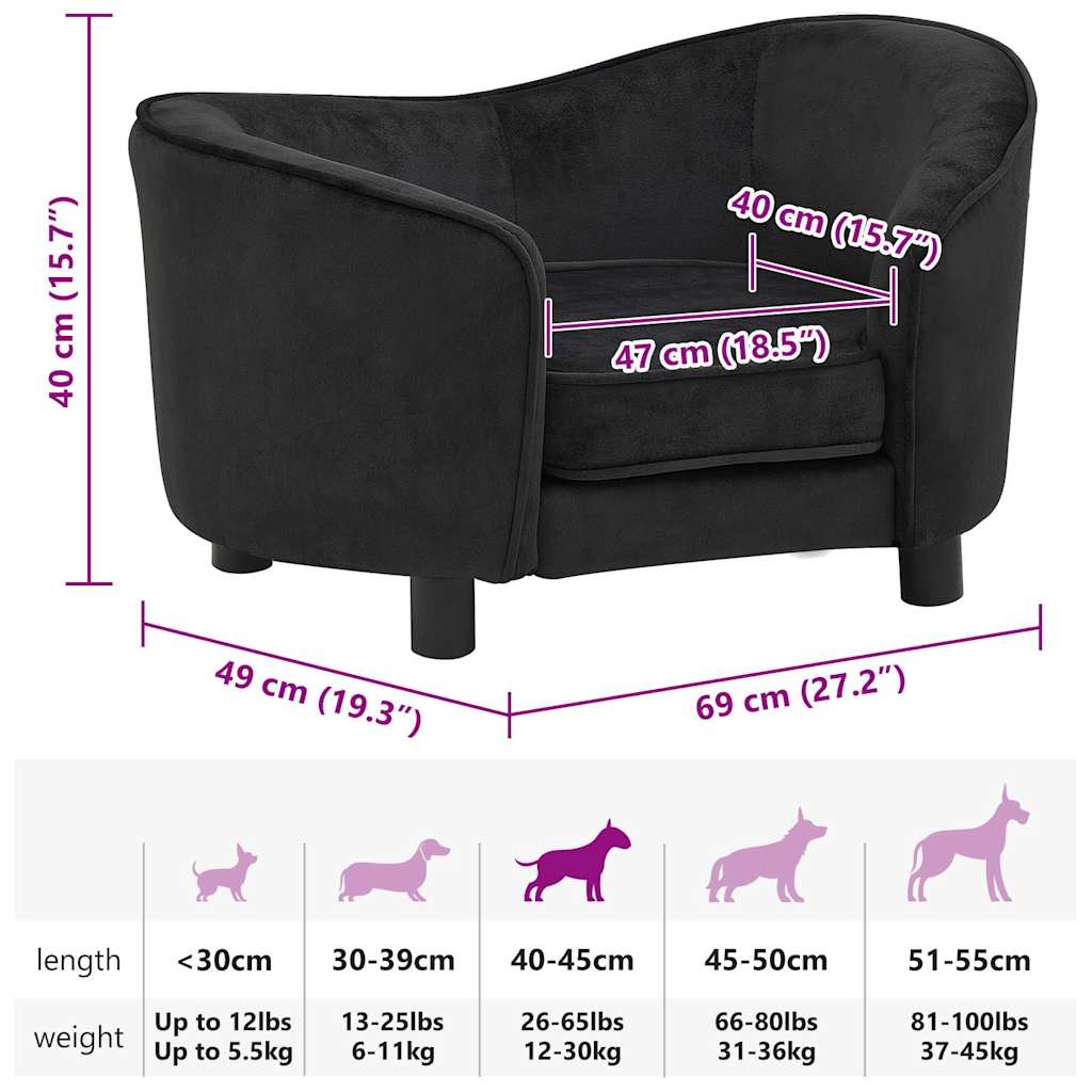 hundesofa 69x49x40 cm plys sort