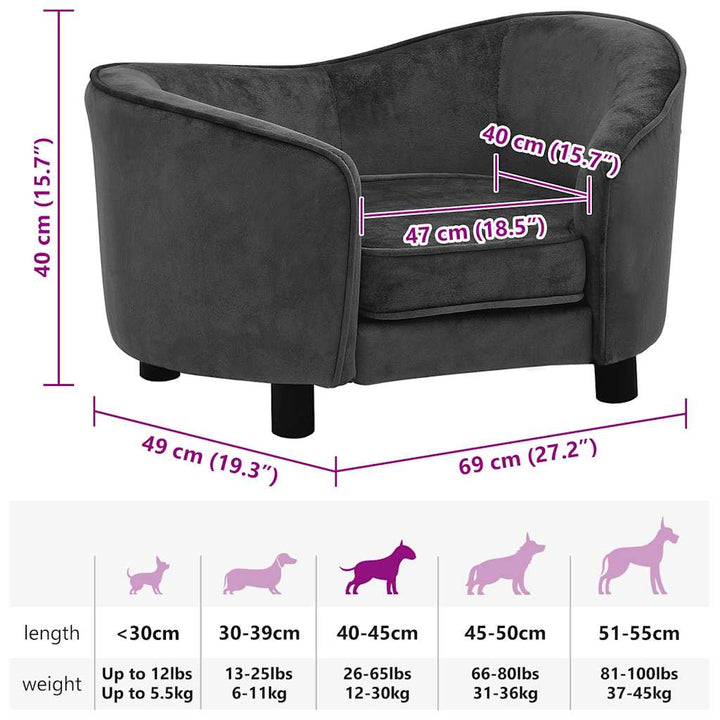 hundesofa 69x49x40 cm plys mørkegrå