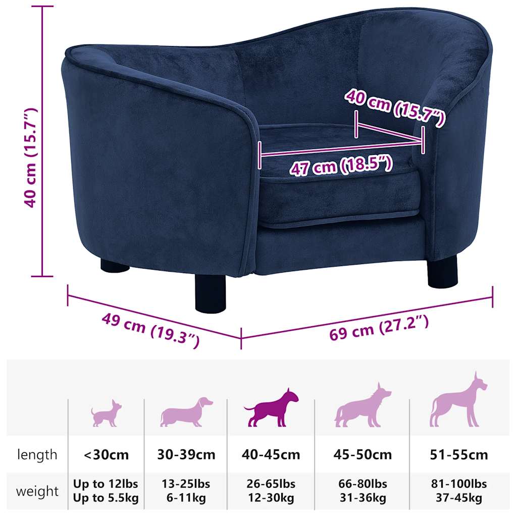 hundesofa 69x49x40 cm plys blå