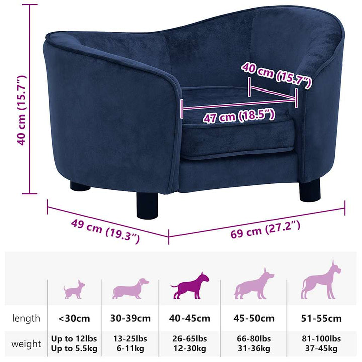 hundesofa 69x49x40 cm plys blå