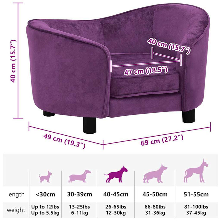 hundesofa 69x49x40 cm plys bordeauxfarvet