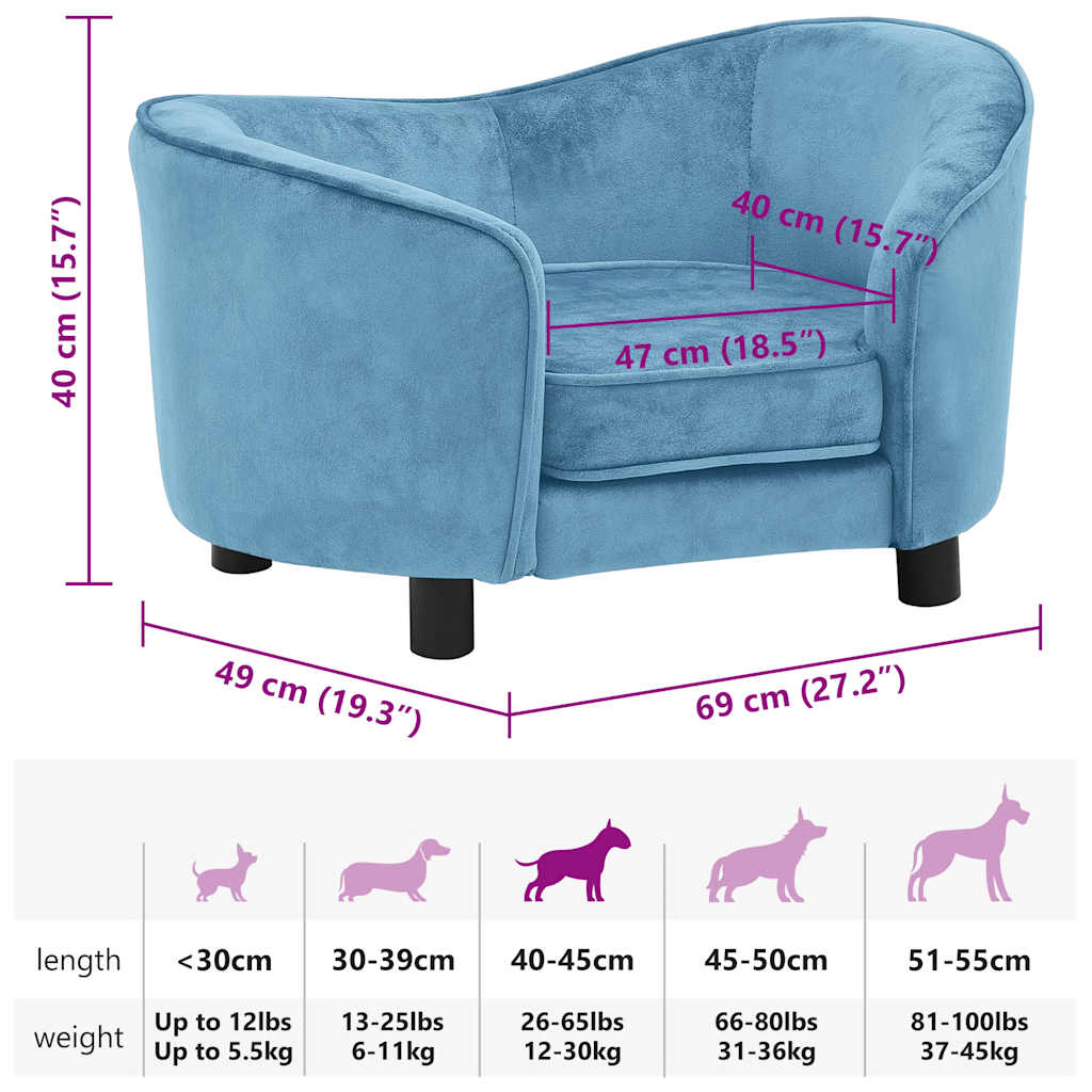 hundesofa 69x49x40 cm plys turkis