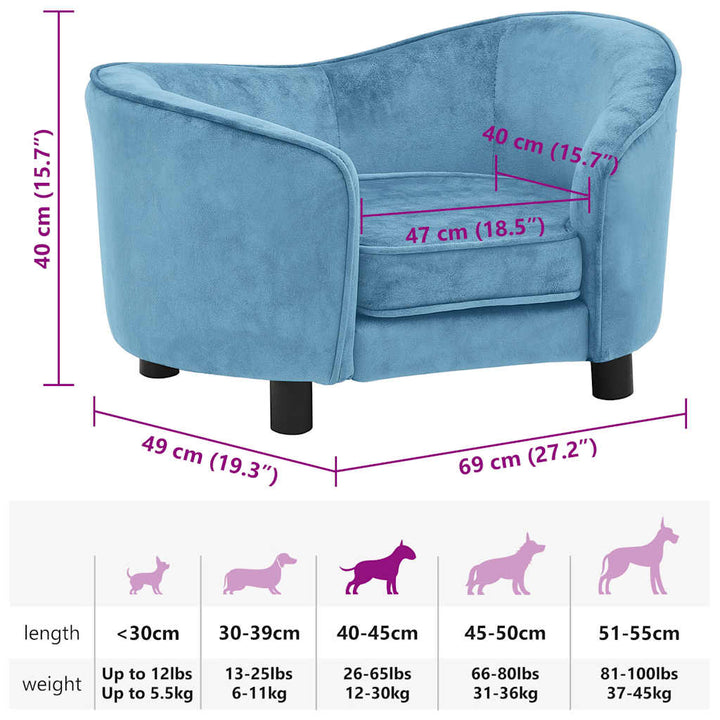 hundesofa 69x49x40 cm plys turkis