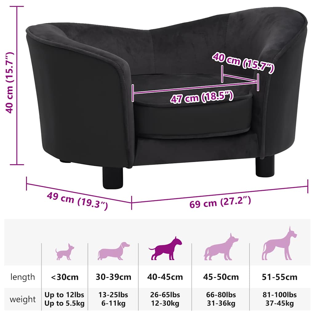 hundesofa 69x49x40 cm plys og kunstlæder sort