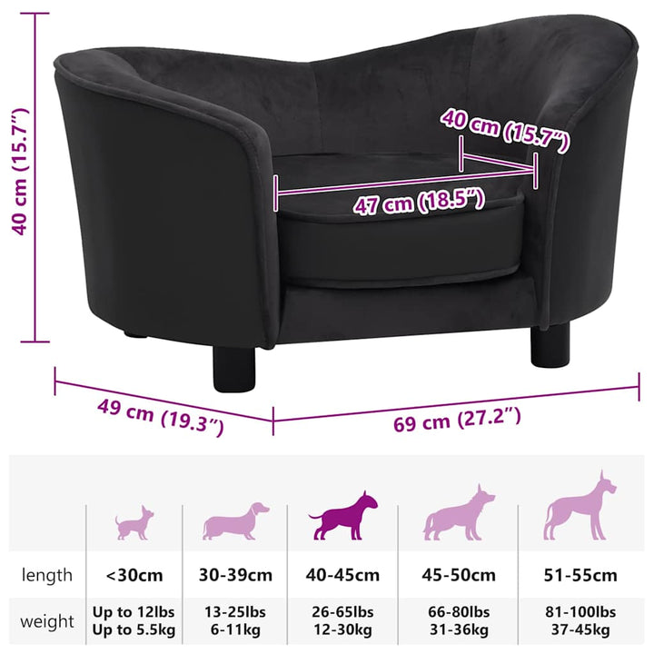 hundesofa 69x49x40 cm plys og kunstlæder sort