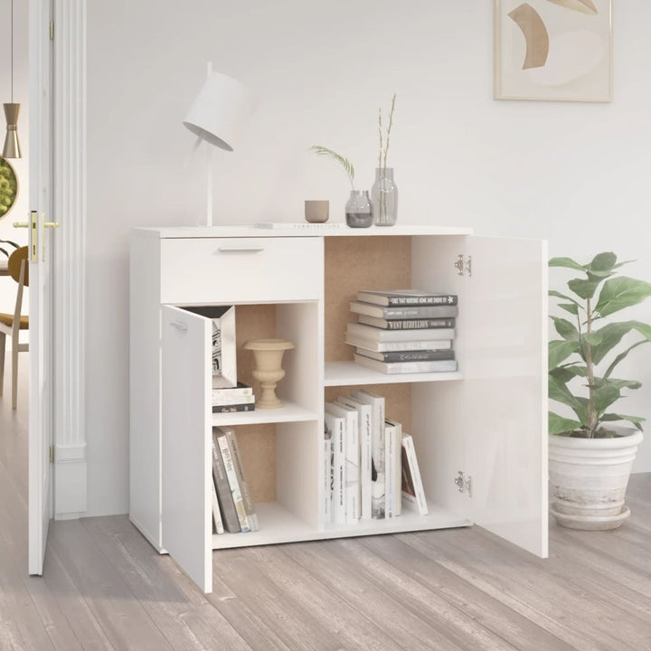 skænk 80x36x75 cm konstrueret træ hvid højglans