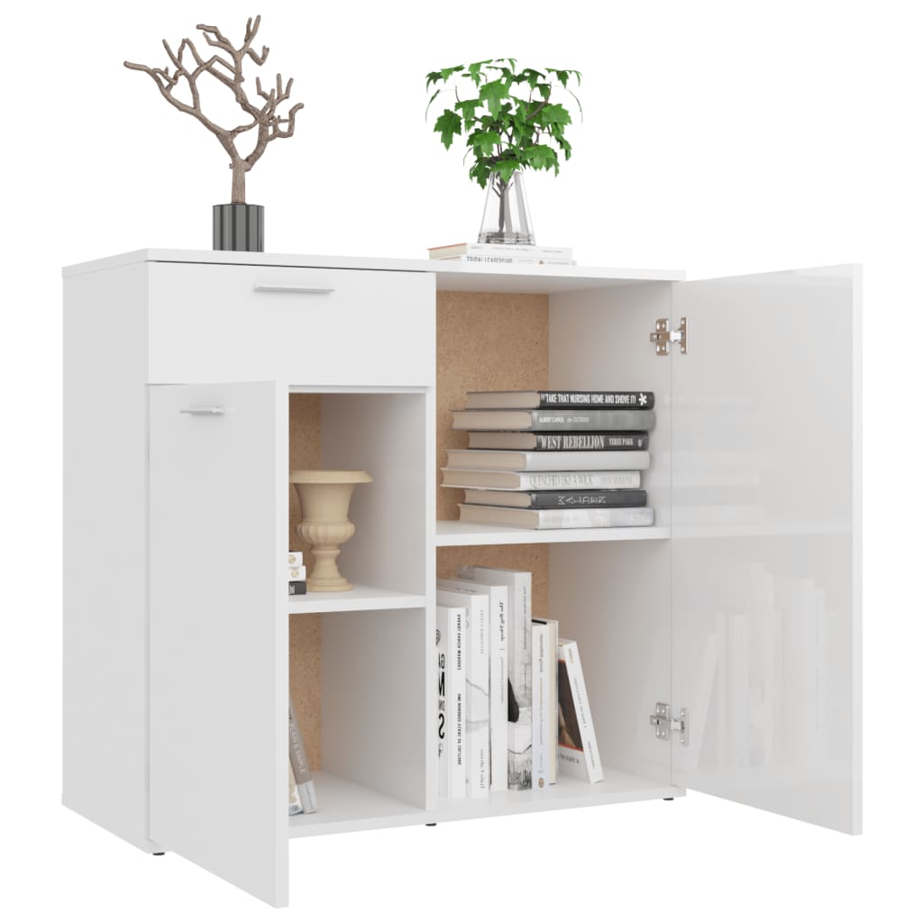 skænk 80x36x75 cm konstrueret træ hvid højglans