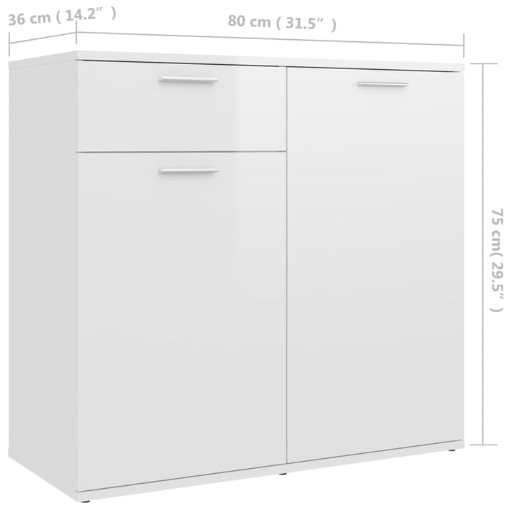 skænk 80x36x75 cm konstrueret træ hvid højglans