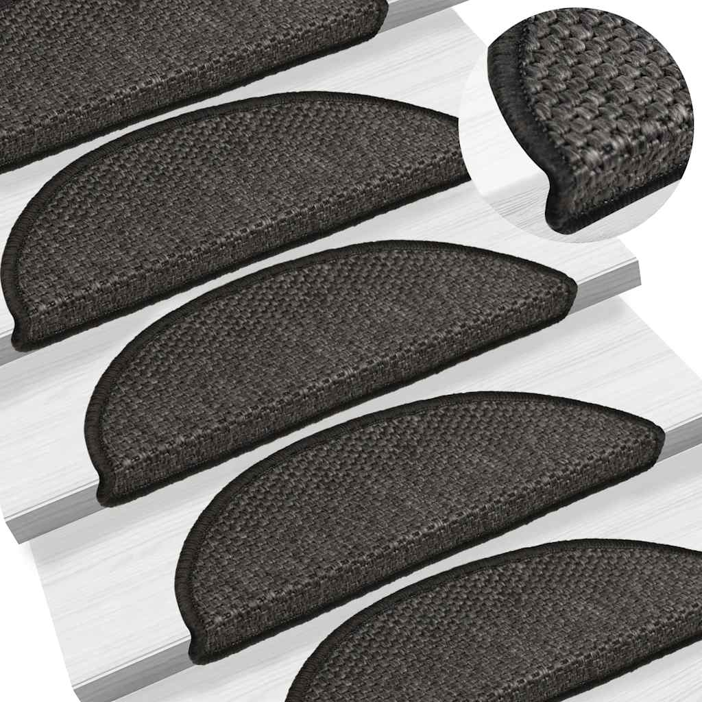 selvklæbende trappemåtter 15 stk. 56x17x3cm sisal-look antracit
