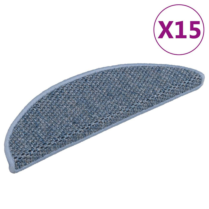 selvklæbende trappemåtter 15 stk. 56x17x3 cm sisal-look blå
