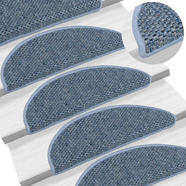 selvklæbende trappemåtter 15 stk. 56x17x3 cm sisal-look blå