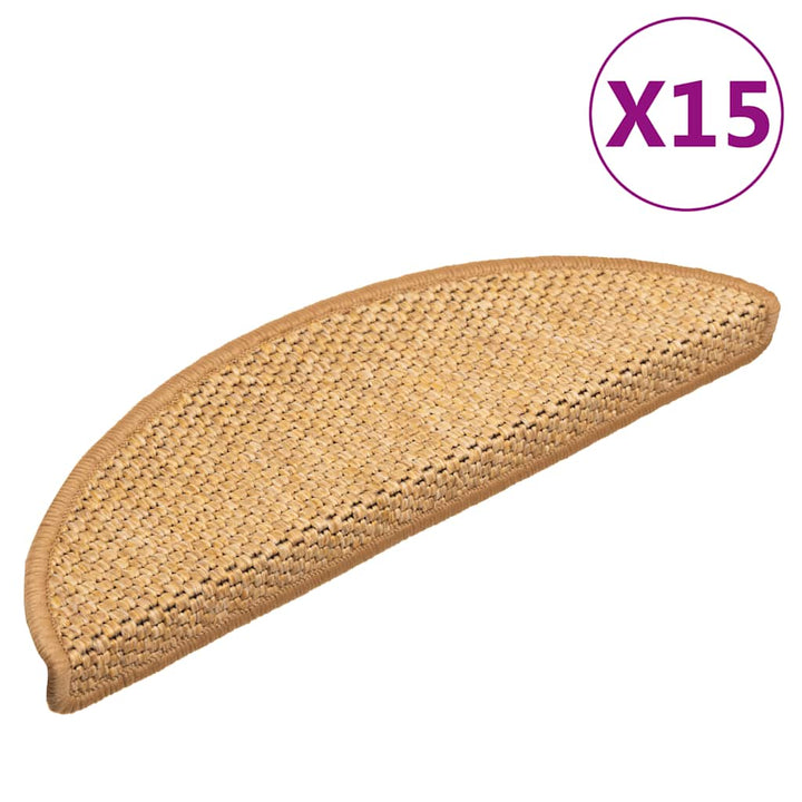 selvklæbende trappemåtter 15 stk. 56x17x3 cm sisalfarve