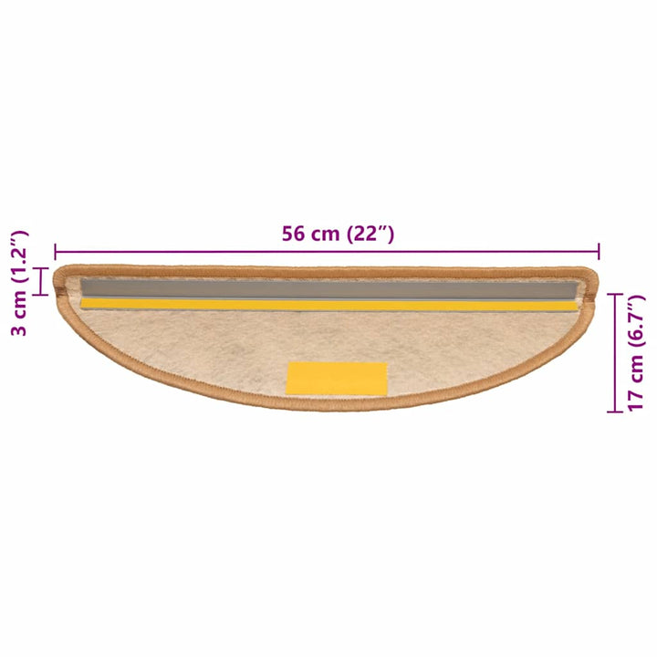 selvklæbende trappemåtter 15 stk. 56x17x3 cm sisalfarve