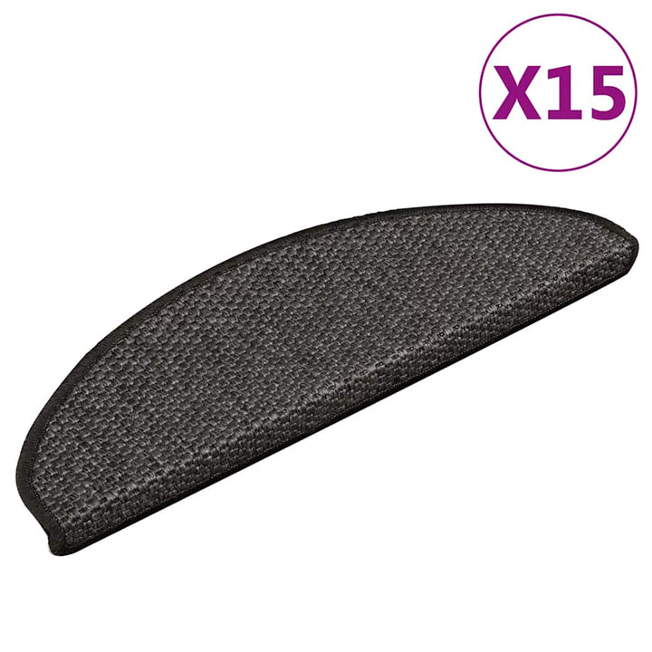 selvklæbende trappemåtter 15 stk. 65x21x4cm sisal-look antracit
