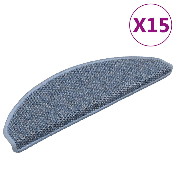 selvklæbende trappemåtter 15 stk. 65x21x4 cm sisal-look blå