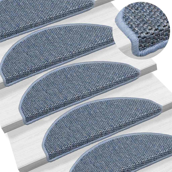 selvklæbende trappemåtter 15 stk. 65x21x4 cm sisal-look blå