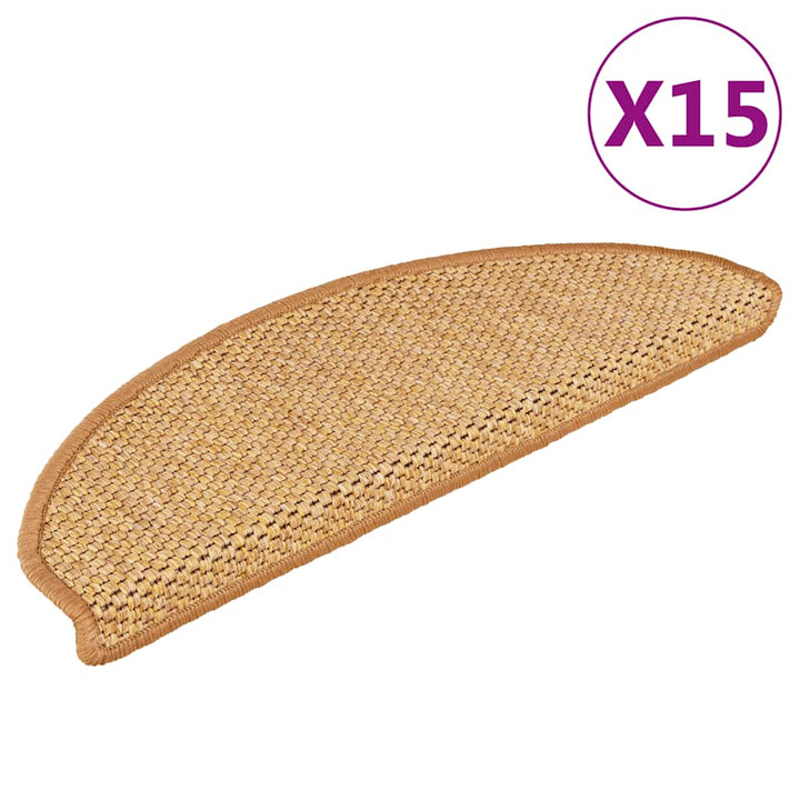 selvklæbende trappemåtter 15 stk. 65x21x4 cm sisalfarvet