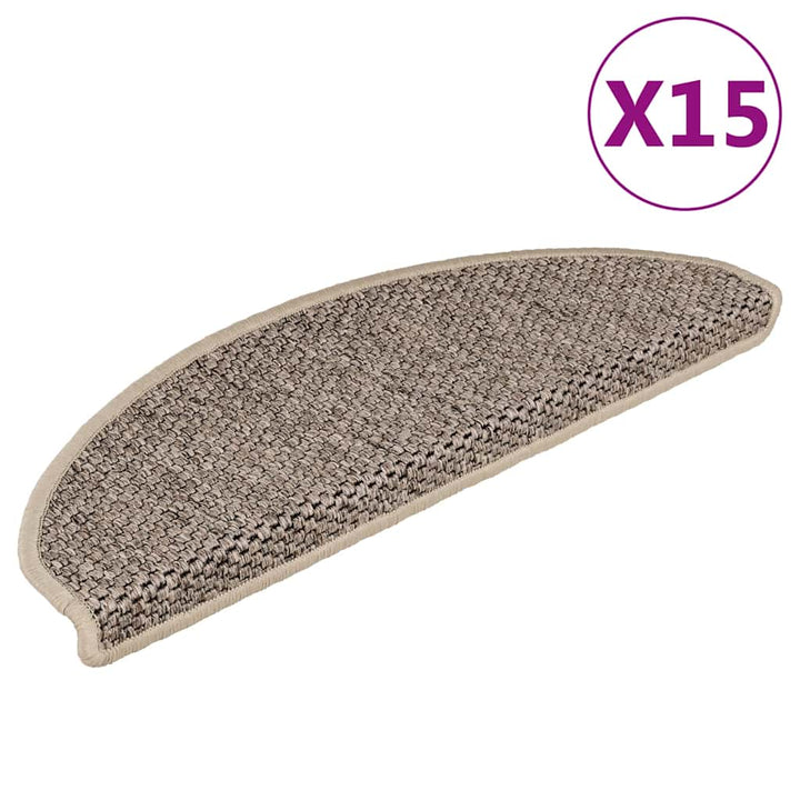 selvklæbende trappemåtter 15 stk. 65x21x4 cm sisal-look beige