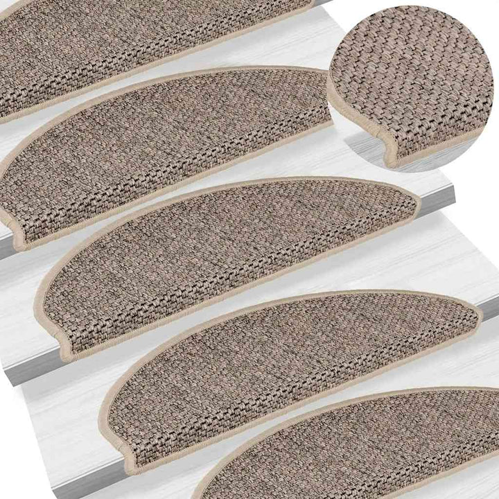 selvklæbende trappemåtter 15 stk. 65x21x4 cm sisal-look beige
