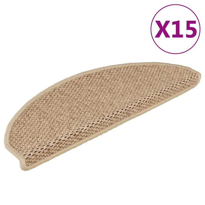selvklæbende trappemåtter 15stk. 65x21x4cm sisal-look sandfarve