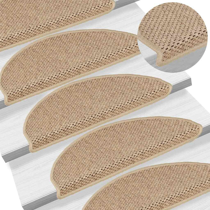selvklæbende trappemåtter 15stk. 65x21x4cm sisal-look sandfarve