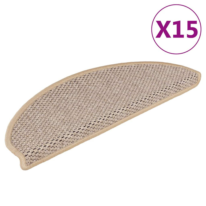 selvklæbende trappemåtter 15stk. 65x21x4cm sisal-look lys beige