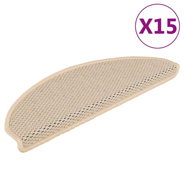 selvklæbende trappemåtter 15 stk. 65x21x4 cm sisal-look creme