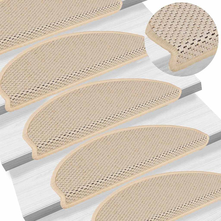 selvklæbende trappemåtter 15 stk. 65x21x4 cm sisal-look creme