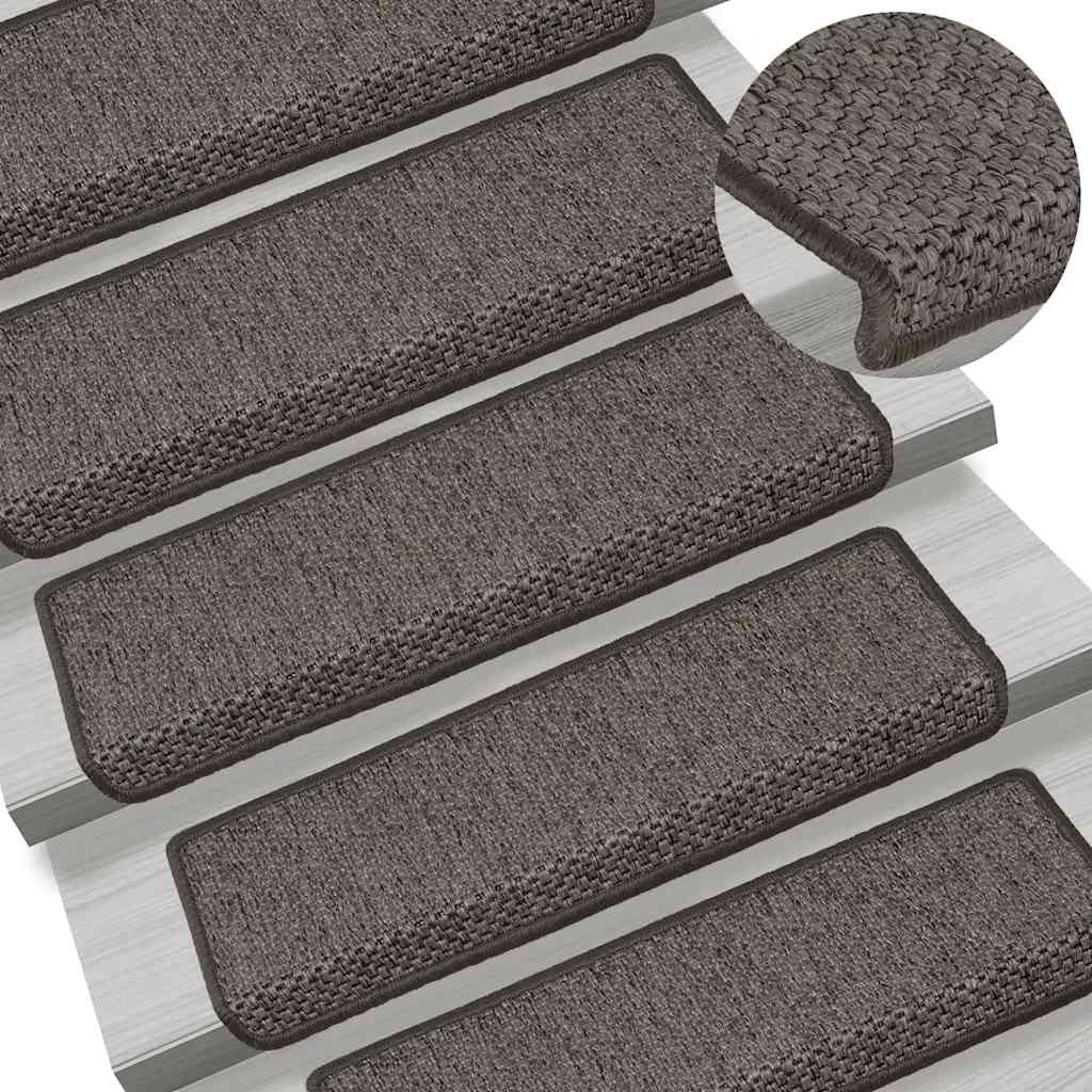 selvklæbende trappemåtter 15stk. 65x21x4cm sisal-look grå beige