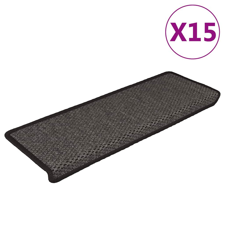 selvklæbende trappemåtter 15 stk. 65x21x4cm sisal-look antracit