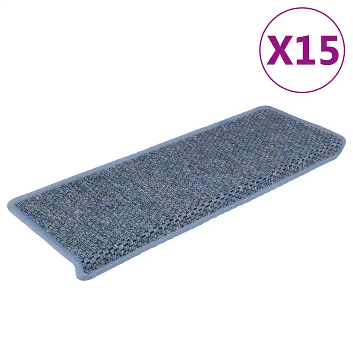 selvklæbende trappemåtter 15 stk. 65x21x4 cm sisal-look blå