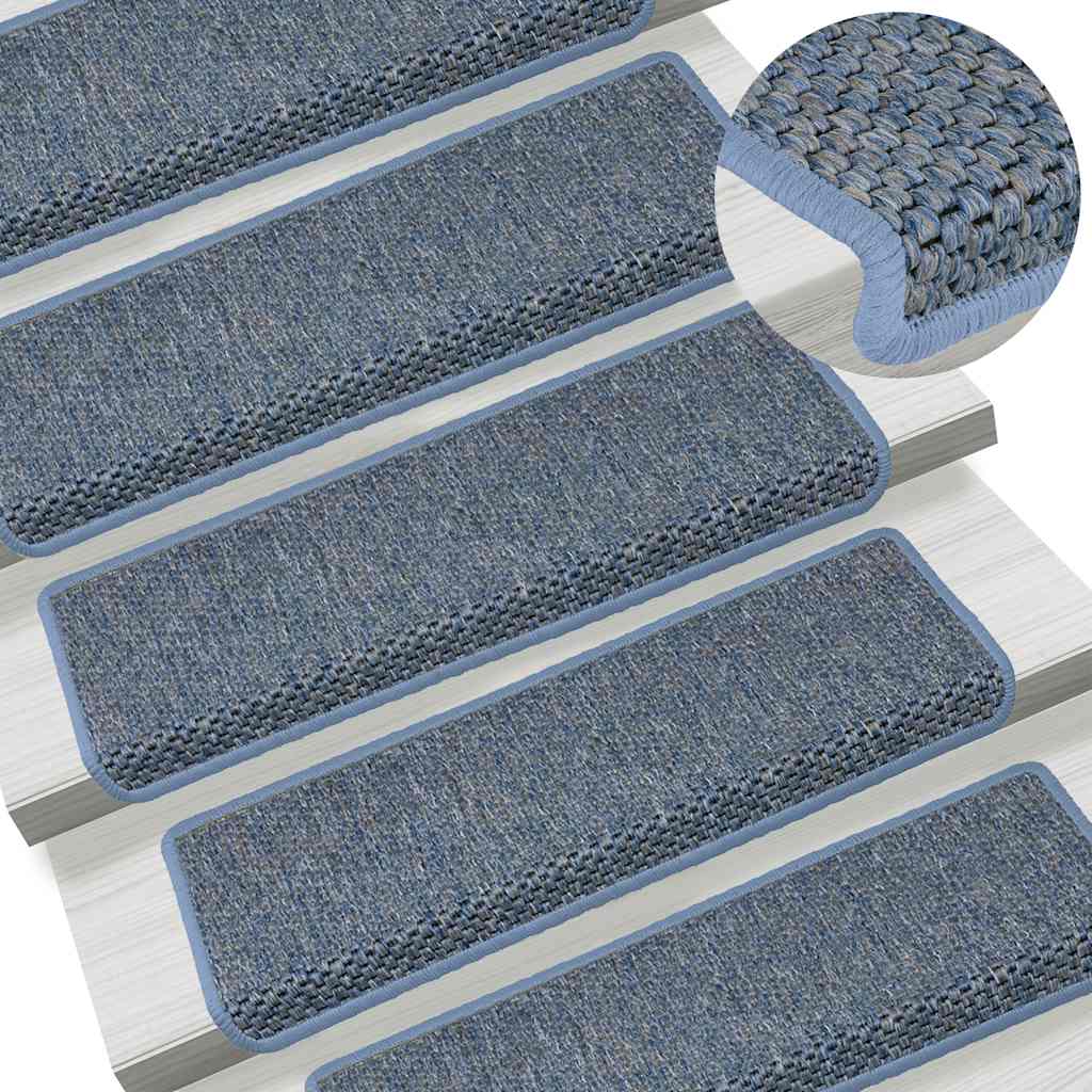 selvklæbende trappemåtter 15 stk. 65x21x4 cm sisal-look blå