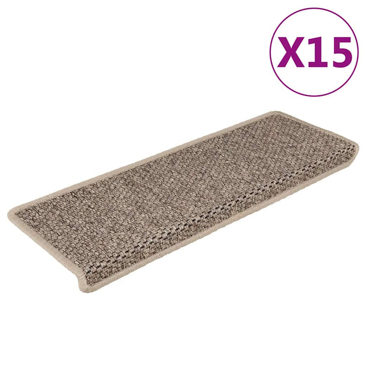 selvklæbende trappemåtter 15 stk. 65x21x4 cm sisal-look beige