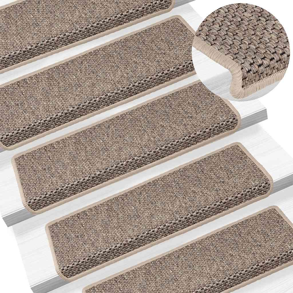 selvklæbende trappemåtter 15 stk. 65x21x4 cm sisal-look beige