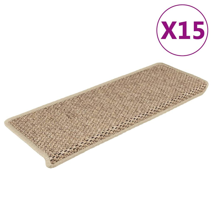 selvklæbende trappemåtter 15stk. 65x21x4cm sisal-look sandfarve