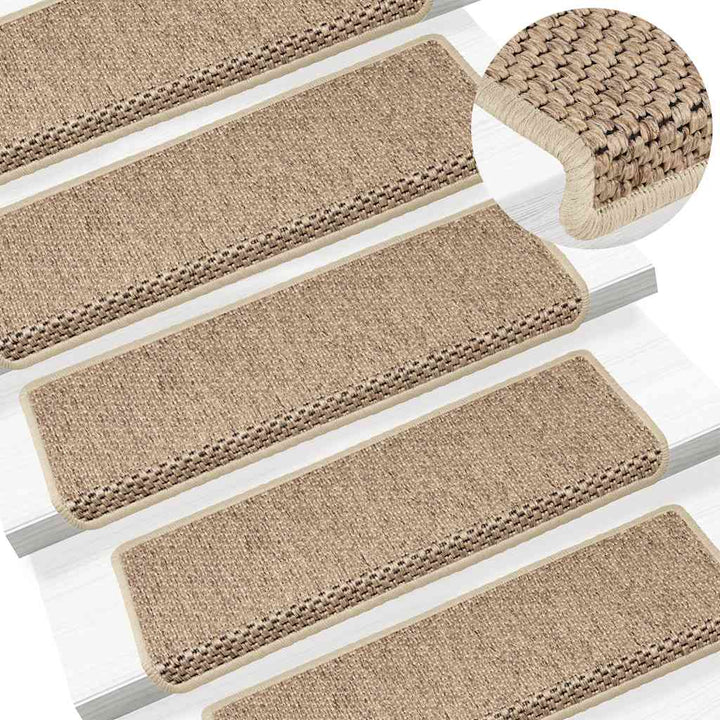 selvklæbende trappemåtter 15stk. 65x21x4cm sisal-look sandfarve