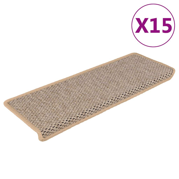 selvklæbende trappemåtter 15stk. 65x21x4cm sisal-look lys beige