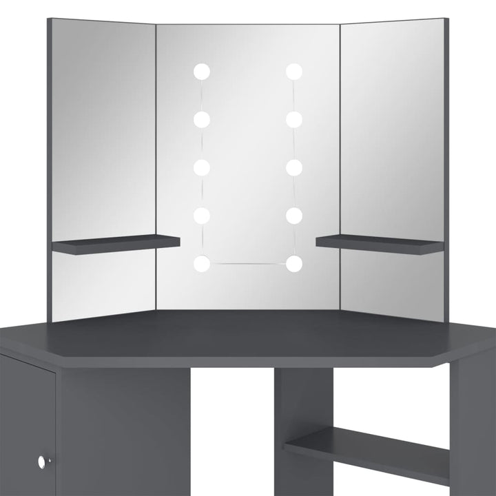 toiletbord til hjørne med LED-lys 111x54x141,5 cm grå