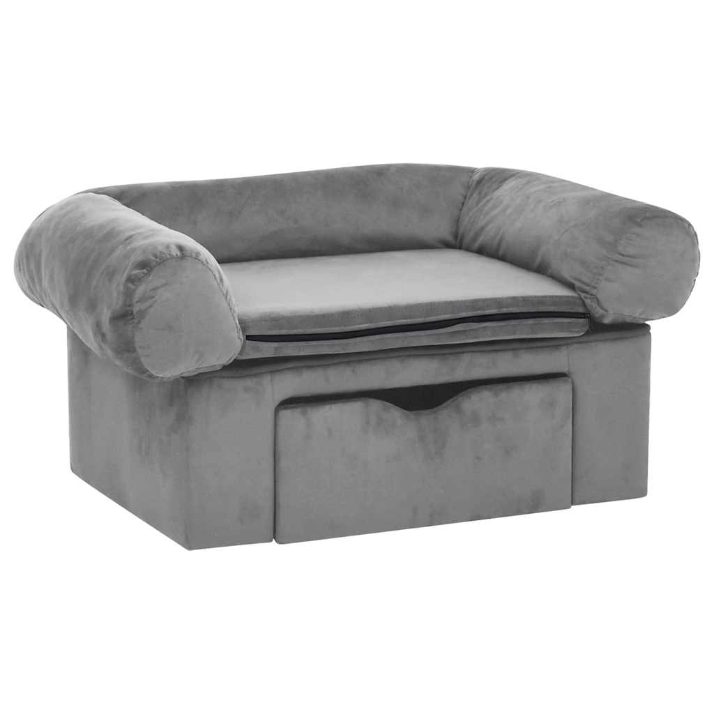 hundesofa med skuffe 75x50x38 cm plys grå