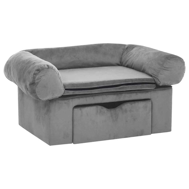 hundesofa med skuffe 75x50x38 cm plys grå