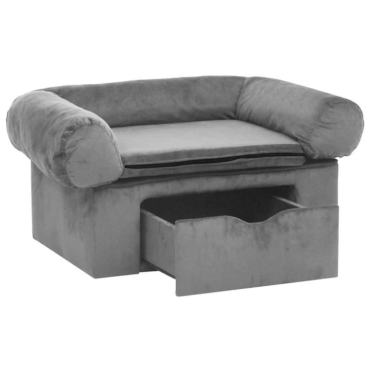 hundesofa med skuffe 75x50x38 cm plys grå