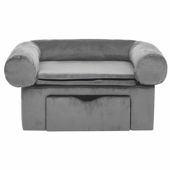 hundesofa med skuffe 75x50x38 cm plys grå