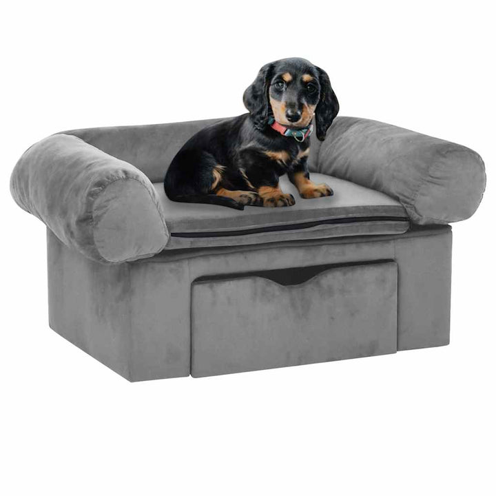hundesofa med skuffe 75x50x38 cm plys grå