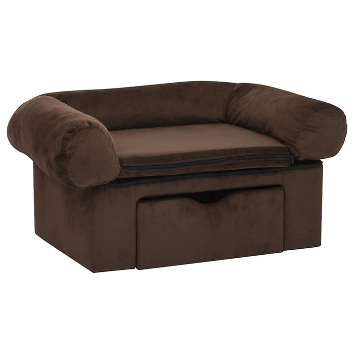 hundesofa med skuffe 75x50x38 cm plys brun