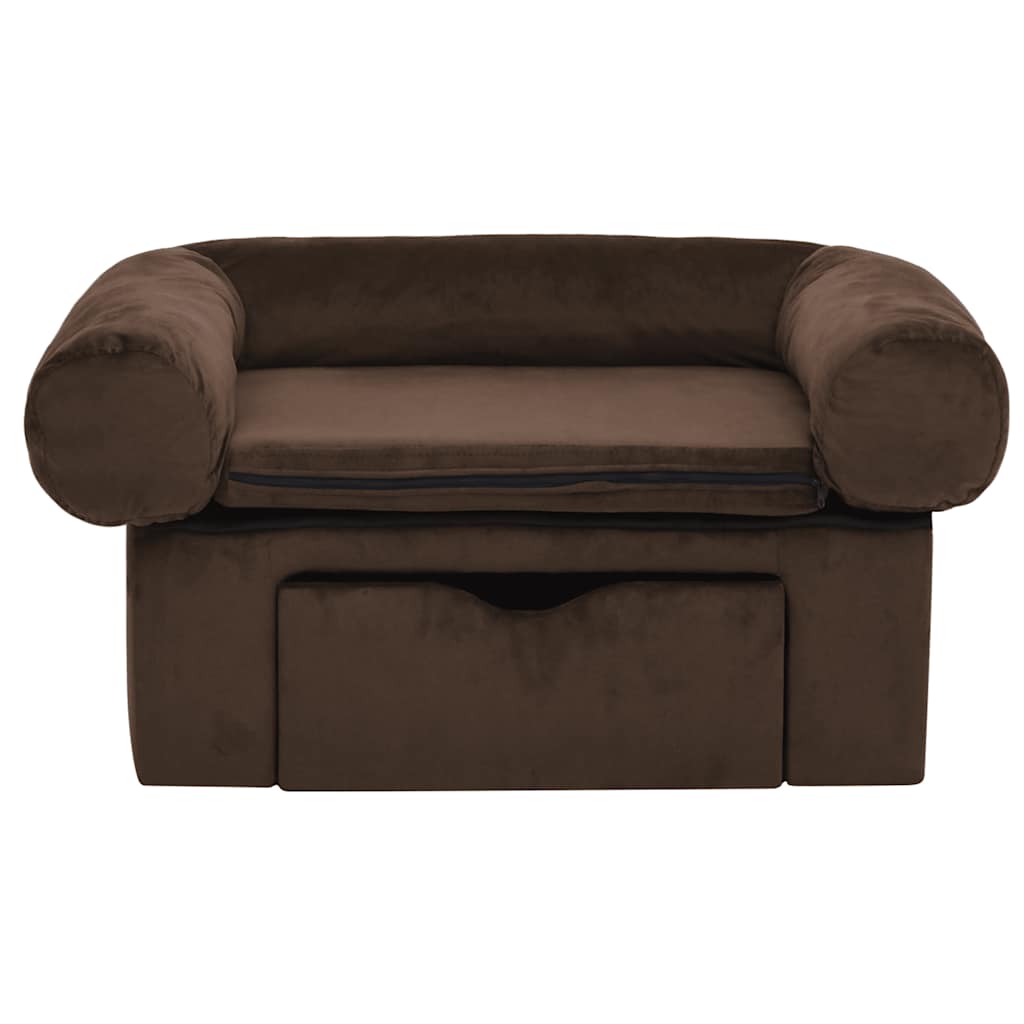 hundesofa med skuffe 75x50x38 cm plys brun