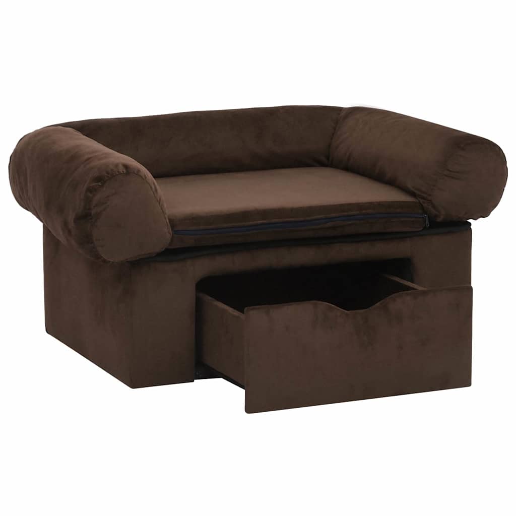 hundesofa med skuffe 75x50x38 cm plys brun