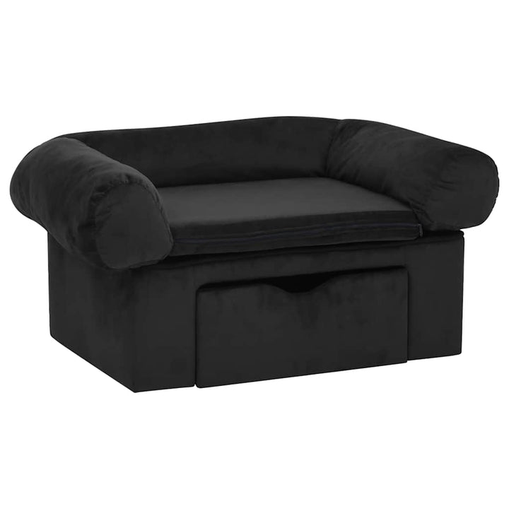 hundesofa med skuffe 75x50x38 cm plys sort
