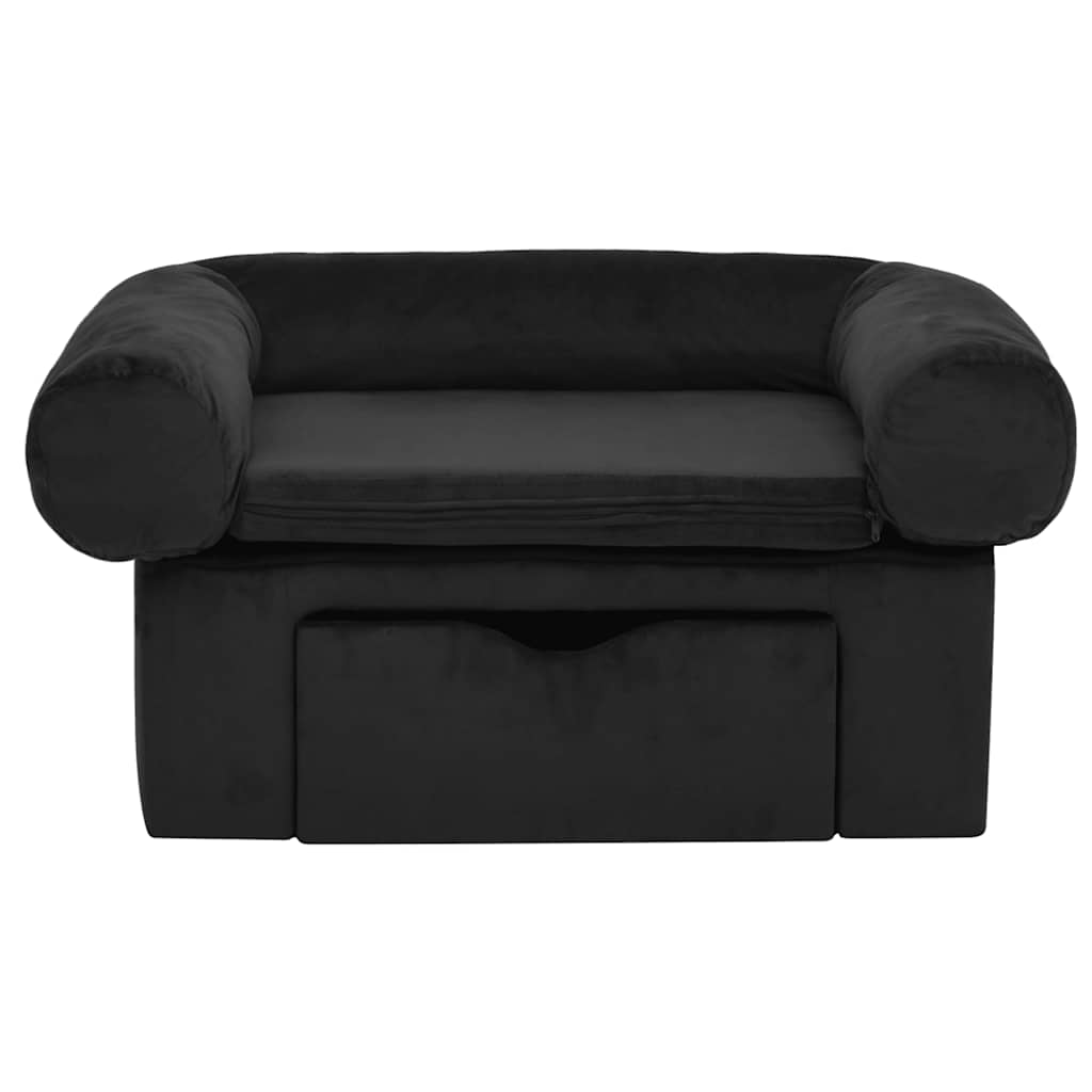 hundesofa med skuffe 75x50x38 cm plys sort
