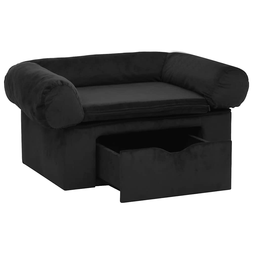 hundesofa med skuffe 75x50x38 cm plys sort