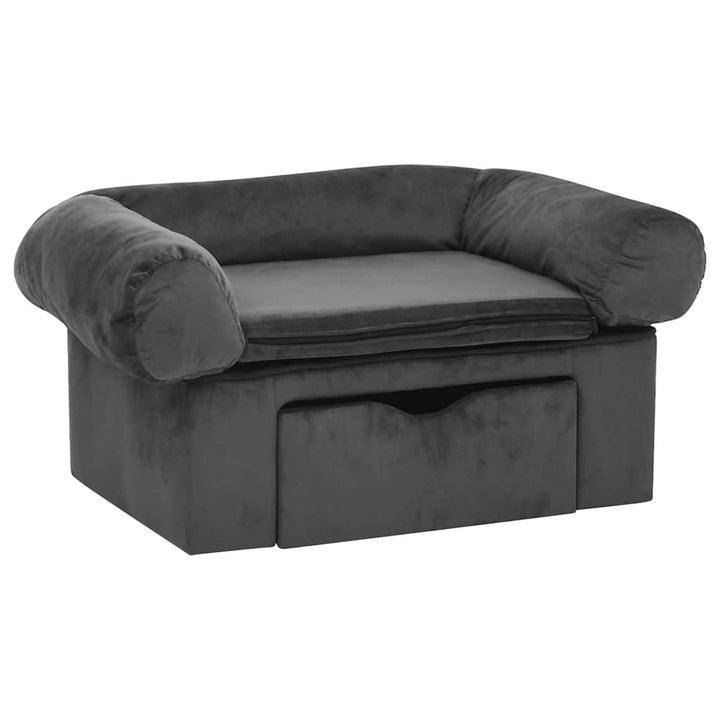 hundesofa med skuffe 75x50x38 cm plys mørkegrå